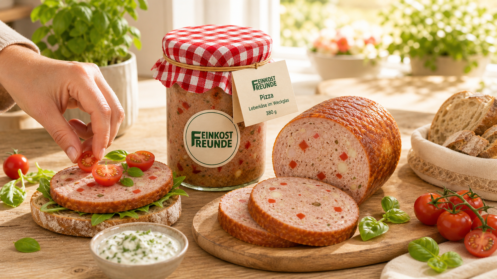 Servieridee für Pizza Leberkäse